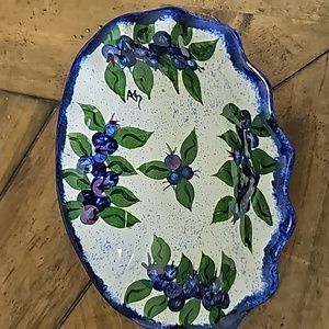Maine Blueberry pottery soap dish Signed